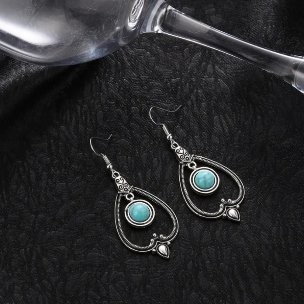 Bohemian Turquoise Silver Earrings - Picture 6 of 6
